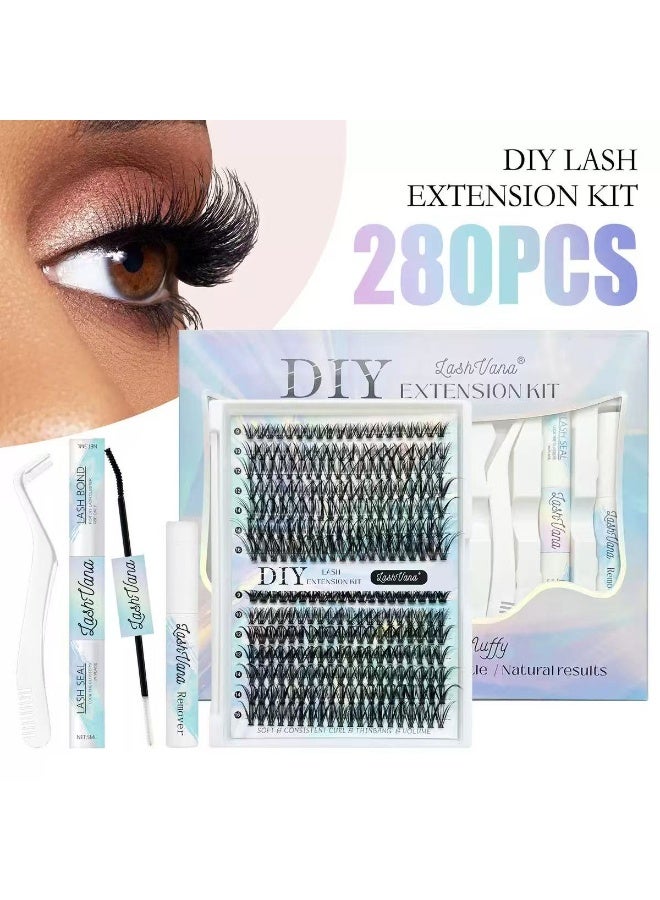 لاشفانا مجموعة رموش DIY 30د+40د، 280 قطعة رموش فردية سميكة منقطة، علبة ليزر 4 في 1، مجموعة رموش وهمية للتحكم الذاتي لملابسات طبيعية ومؤثرة - Image 1